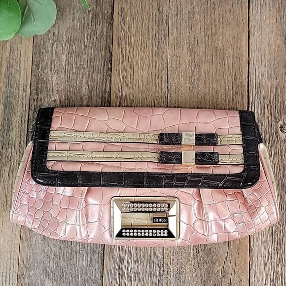 Guess vintage 90s satin boudour mini clutch bag in faux crocodile leather - Picture 12 of 15
